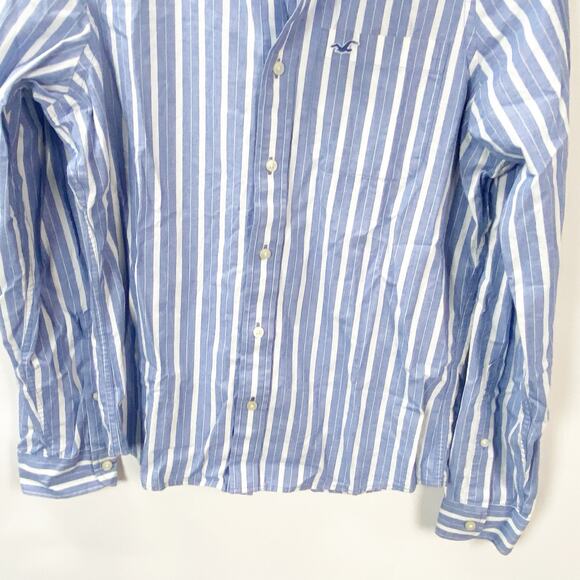 2/$30 Hollister Button Up Collar Shirt Pinstriped Blue Men's Large Career - Picture 5 of 10